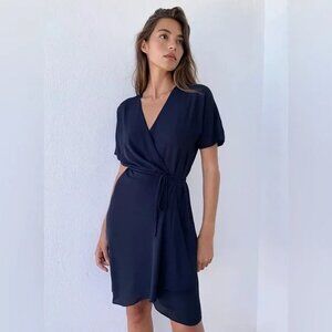 Artizia Babaton Wallace Navy Wrap Mini Dress Chiffon Kimono Waist Tie Size XS